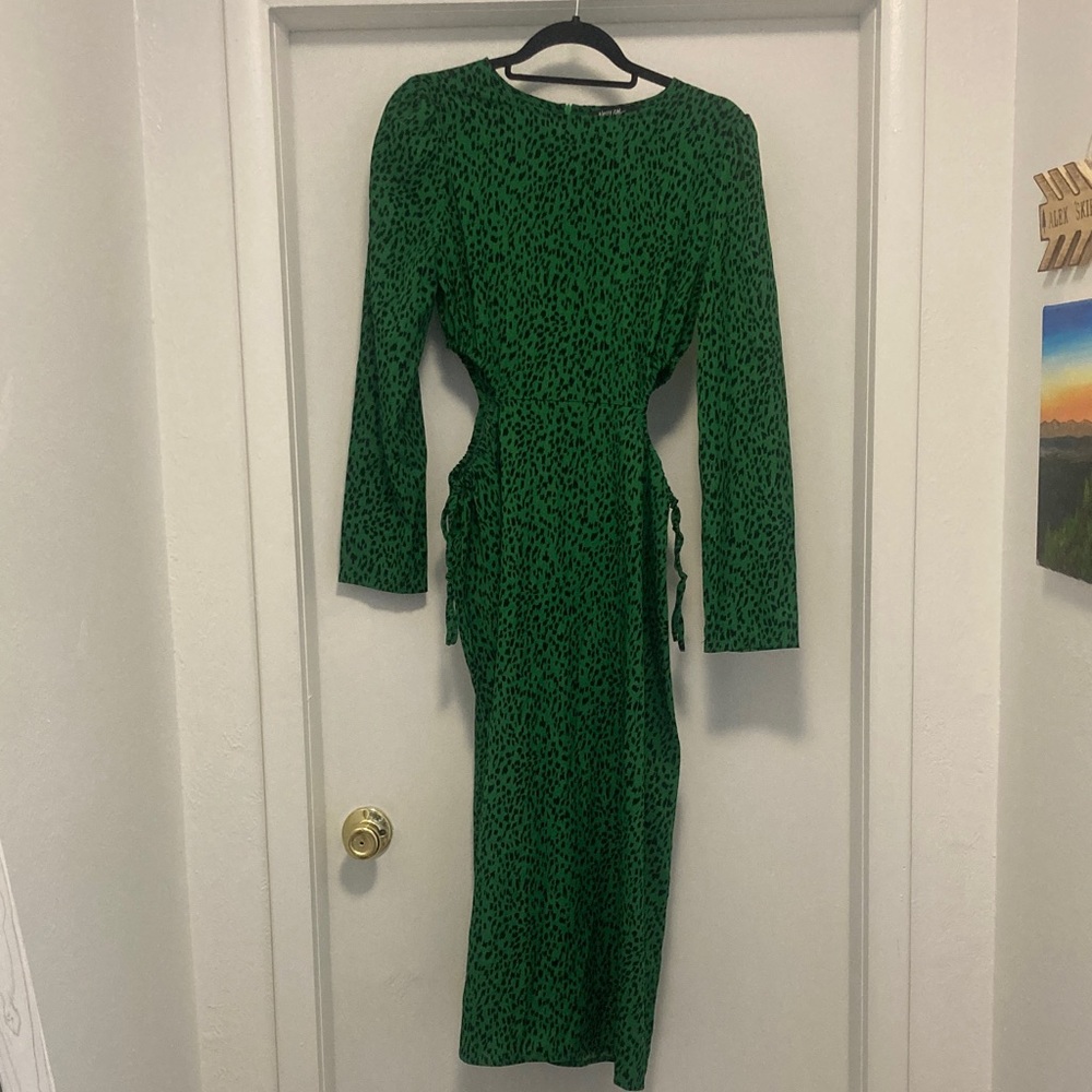 Nasty Gal Green Animal Print Long Sleeve Dress